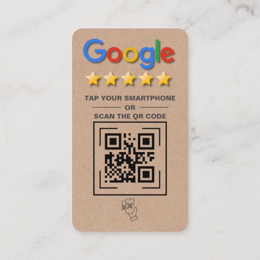 Google Review QR Code Kraft Rustic Tap naar Review Visitekaartje (Achterkant)