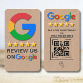 Google Review QR Code Kraft Rustic Tap naar Review Visitekaartje