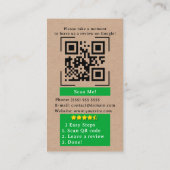 Google Review QR Code Link Kraft Rustic Visitekaartje (Achterkant)