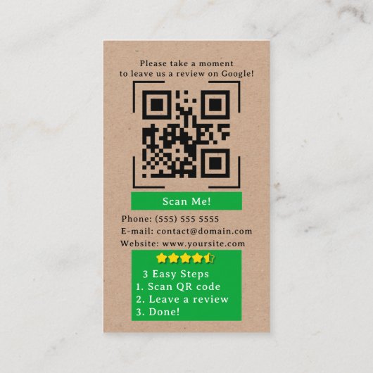 Google Review QR Code Link Kraft Rustic Visitekaartje (Achterkant)