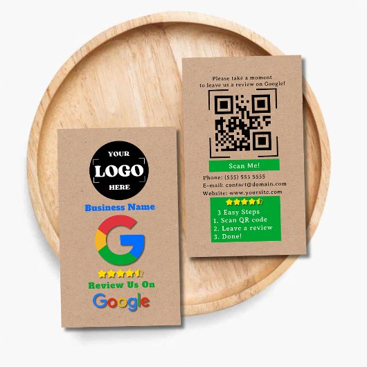 Google Review QR Code Link Kraft Rustic Visitekaartje