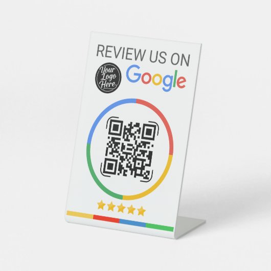 Google Review QR-code met sterren wit Reclamebord Met Voetstuk (Voorkant)