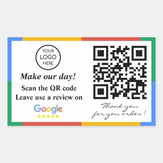 Google Review QR Code Rechthoekige Sticker (Voorkant)