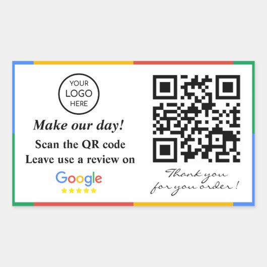 Google Review QR Code Rechthoekige Sticker (Voorkant)