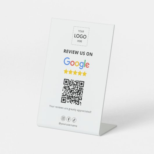 Google Review QR-code Reclamebord Met Voetstuk (Voorkant)