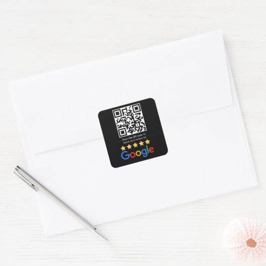 Google Review QR Code Scan Me Vierkante Sticker (Envelop)