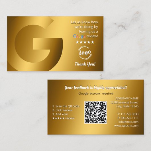 Google Review QR-code Visitekaartje (Voorkant / Achterkant)