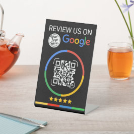 Google Review QR Code with Stars Black Reclamebord Met Voetstuk
