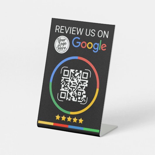 Google Review QR Code with Stars Black Reclamebord Met Voetstuk (Voorkant)