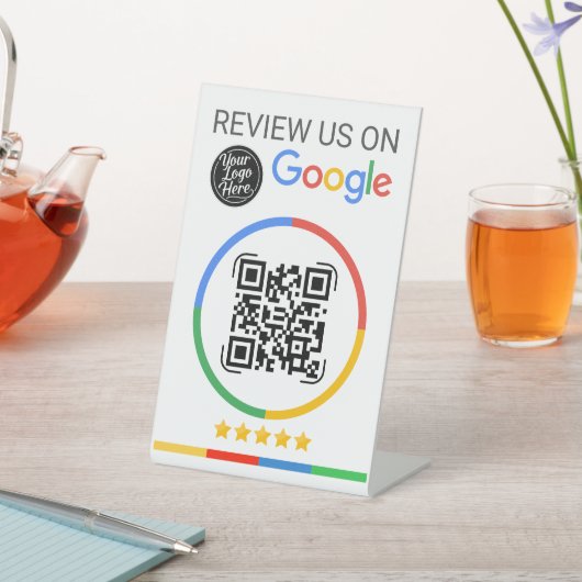 Google Review QR Code with Stars White Reclamebord Met Voetstuk (Insitu)