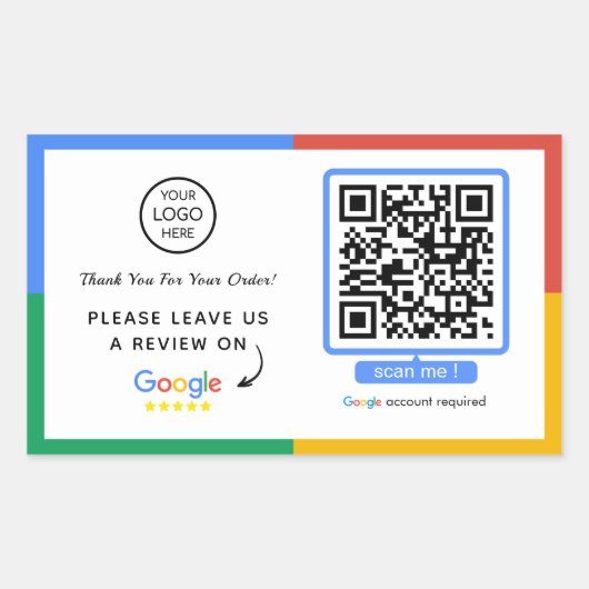 Google Review QR-code | Zakelijke Review US Rechthoekige Sticker (Voorkant)