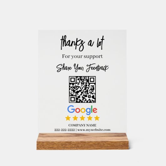 Google Review QR Zakelijk Acryl Bord (Voorkant)