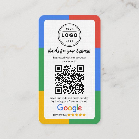 Google Review Request Card with Logo and QR Code Visitekaartje (Voorkant)