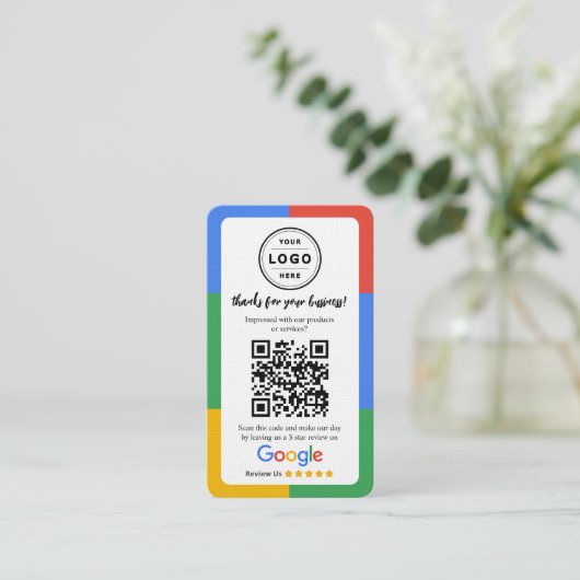 Google Review Request Card  with Logo and QR Code Visitekaartje (Staand voorkant)