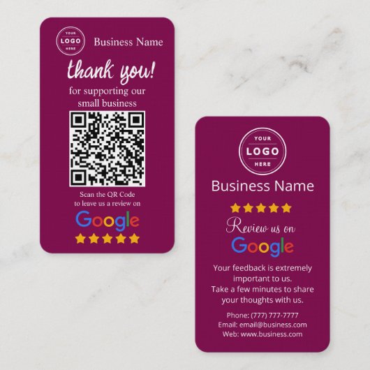 Google Review Request Card with QR code Visitekaartje (Voorkant / Achterkant)