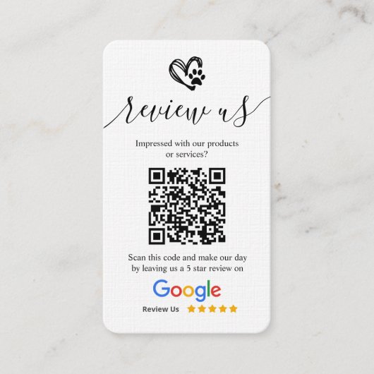 Google Review Request Logo & QR-code voor hondenve Visitekaartje (Voorkant)