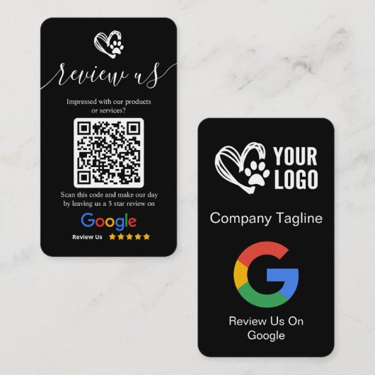 Google Review Request Logo & QR-code voor hondenve Visitekaartje (Voorkant / Achterkant)