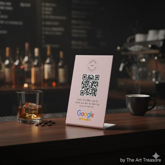 Google Review Request | QR Code Business Logo Roze Reclamebord Met Voetstuk