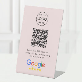 Google Review Request | QR Code Business Logo Roze Reclamebord Met Voetstuk