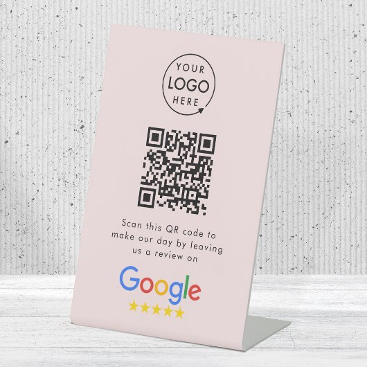 Google Review Request | QR Code Business Logo Roze Reclamebord Met Voetstuk