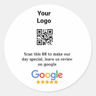 Google review scan QR voeg eenvoudig bedrijfsnaam Ronde Sticker