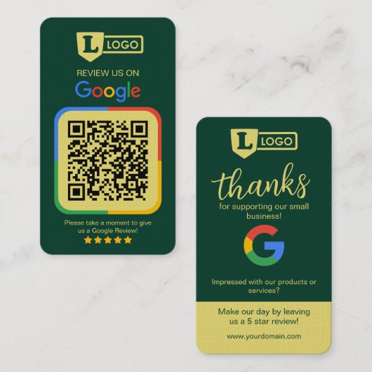 Google Review Verzoekkaart met QR Code Smaragd Visitekaartje (Voorkant / Achterkant)