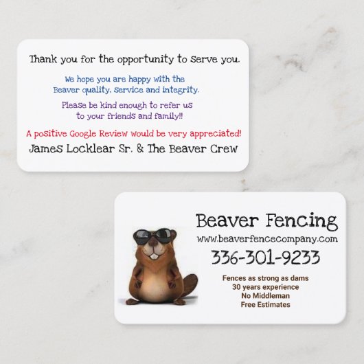 Google Review Visitekaartje (Voorkant / Achterkant)