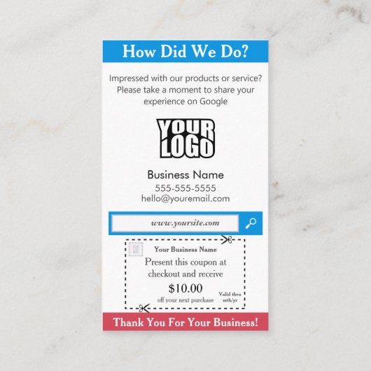 Google Review Visitekaartje met coupon cutoff (Achterkant)