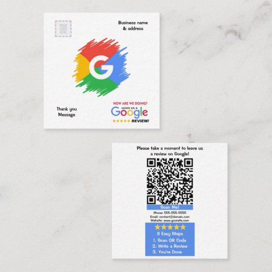 Google Review & Visitekaartje met QR Code Linked (Voorkant / Achterkant)