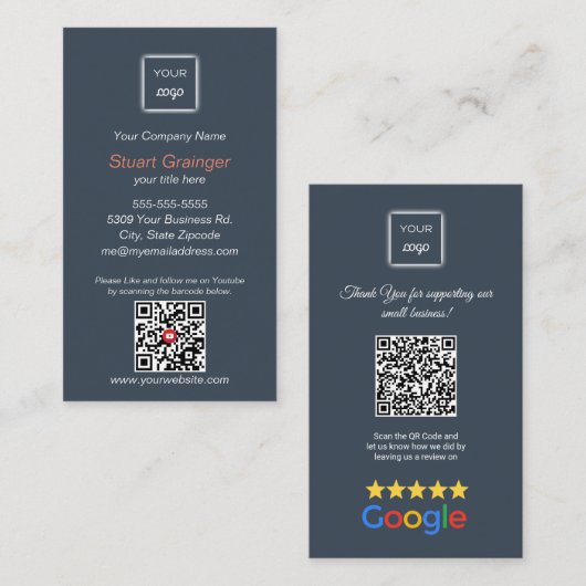 Google Review - Visitekaartje - YouTube QR Link (Voorkant / Achterkant)