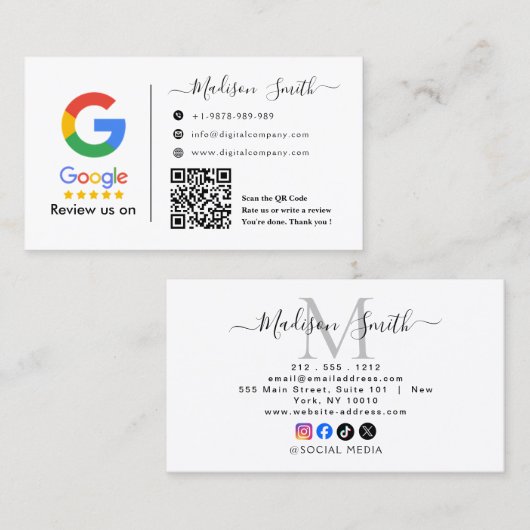 Google Review With QR Code Link Business Card Visitekaartje (Voorkant / Achterkant)