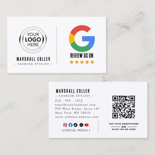 Google Review With QR Code Link Business Card Visitekaartje (Voorkant / Achterkant)