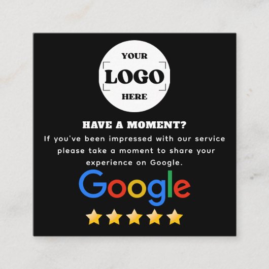 Google Review Zwart Vierkante Visitekaartje (Voorkant)