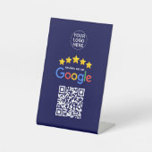 Google Reviewen 5 Star QR Code Navy Blue Business Reclamebord Met Voetstuk (Voorkant)