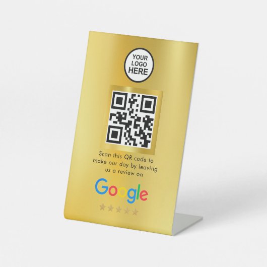 Google-Reviewen | Bedrijfs Review Verband QR Code Reclamebord Met Voetstuk (Voorkant)