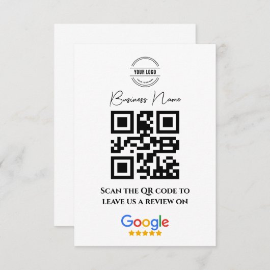 Google Reviewen Business Rating Link QR Code Black Informatiekaartje (Voorkant / Achterkant)