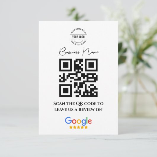 Google Reviewen Business Rating Link QR Code Black Informatiekaartje (Staand voorkant)