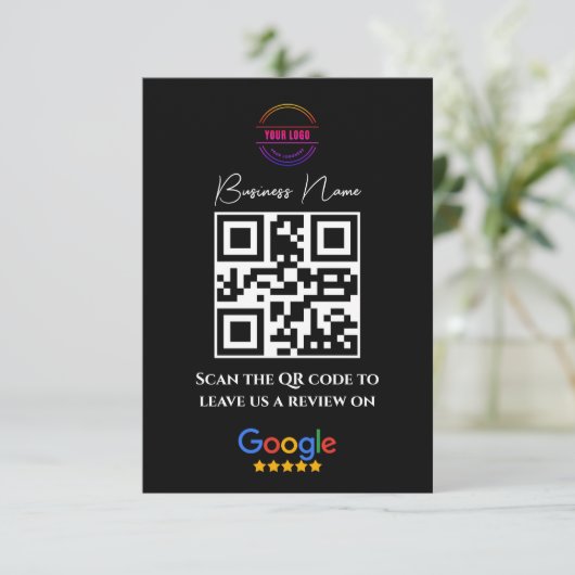 Google Reviewen Business Rating Link QR Code Black Informatiekaartje (Staand voorkant)