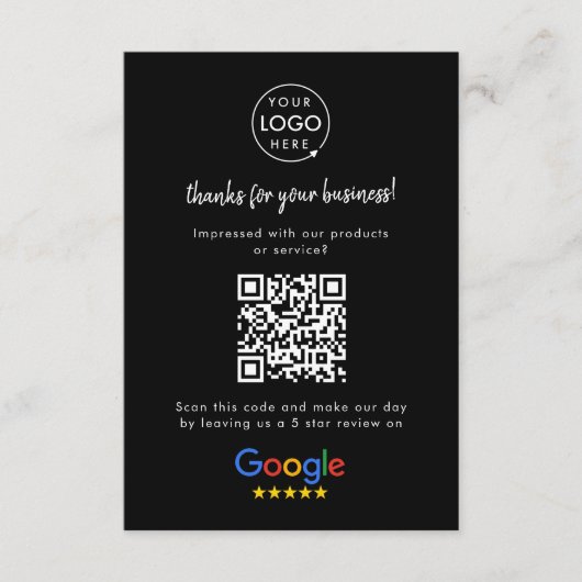 Google Reviewen Business Rating Link QR Code Black Informatiekaartje (Voorkant)