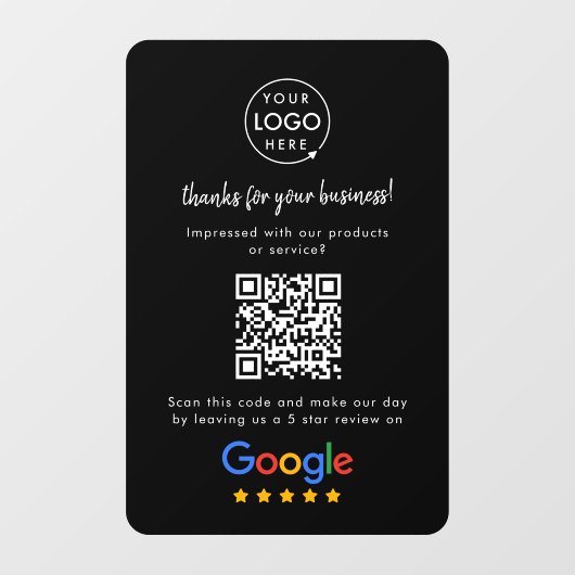 Google Reviewen Business Review Link QR Code Black Raamsticker (Vel)
