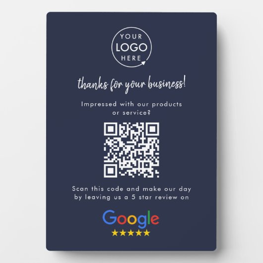 Google Reviewen Business Review Link QR Code Navy Fotoplaat (voorkant)