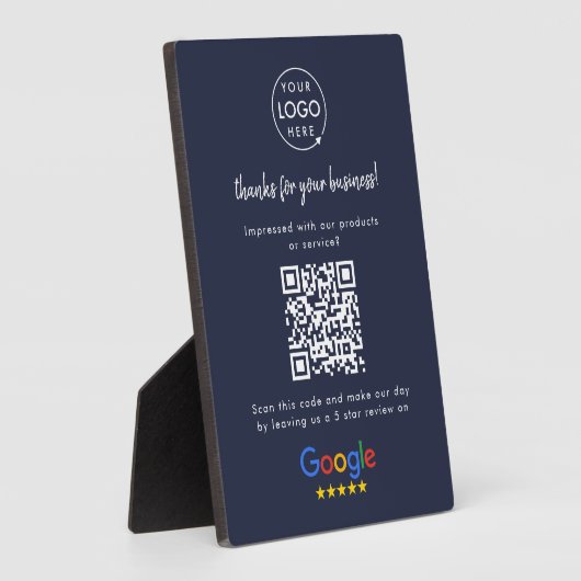 Google Reviewen Business Review Link QR Code Navy Fotoplaat (Zijkant)