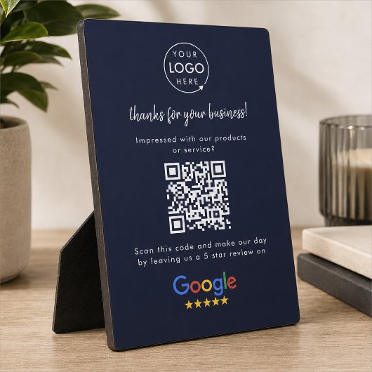 Google Reviewen Business Review Link QR Code Navy Fotoplaat