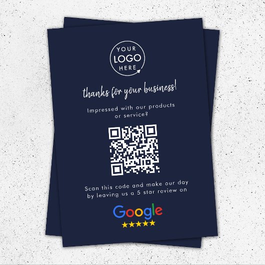 Google Reviewen Business Review Link QR Code Navy Informatiekaartje