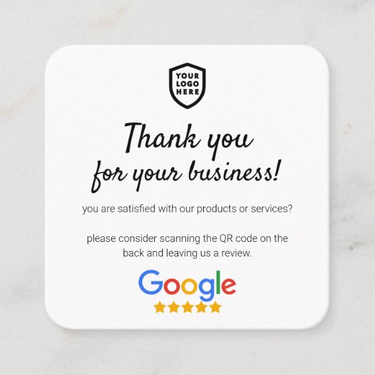 Google-Reviewen | Business Review Link QR Code Squ Vierkante Visitekaartje (Voorkant)