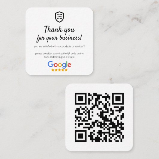 Google-Reviewen | Business Review Link QR Code Squ Vierkante Visitekaartje (Voorkant / Achterkant)