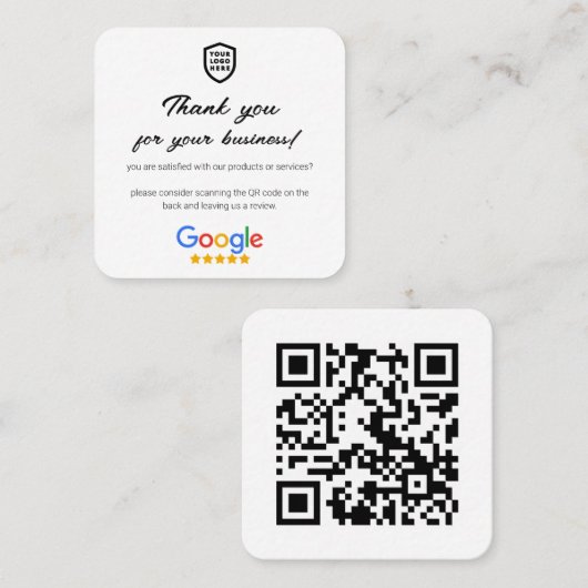 Google-Reviewen | Business Review Link QR Code Vierkante Visitekaartje (Voorkant / Achterkant)