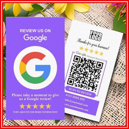 Google-Reviewen | Business Review US Paarse QR-cod Visitekaartje