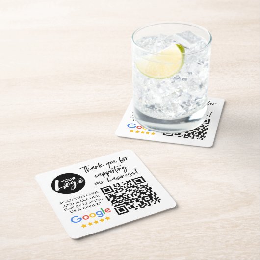 Google Reviewen Dank u Logo QR code Kartonnen Onderzetters (Insitu)