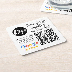 Google Reviewen Dank u Logo QR code Kartonnen Onderzetters